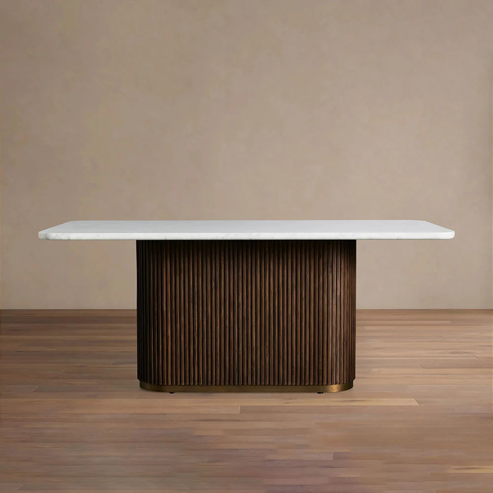 Finnley Rectangle Dining Table with Stone Top Reeded Oak Base