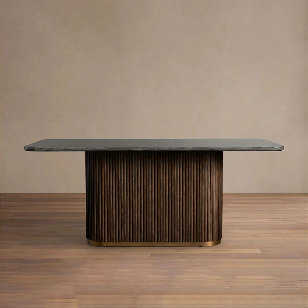 Finnley Rectangle Dining Table with Stone Top Reeded Oak Base