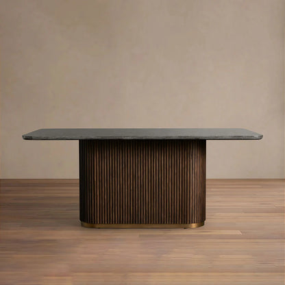 Finnley Rectangle Dining Table with Stone Top Reeded Oak Base