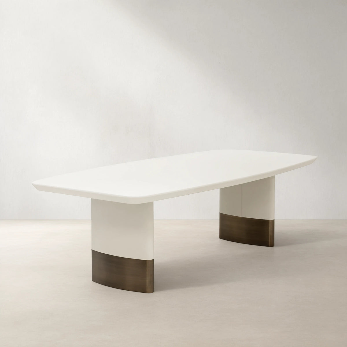 Carolin Pebbled Faux Leather Dining Table with Brushed Gold Stainless Steel Base