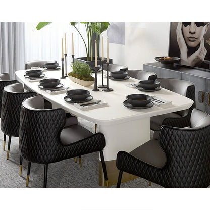 Carolin Pebbled Faux Leather Dining Table with Brushed Gold Stainless Steel Base