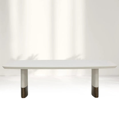 Carolin Pebbled Faux Leather Dining Table with Brushed Gold Stainless Steel Base
