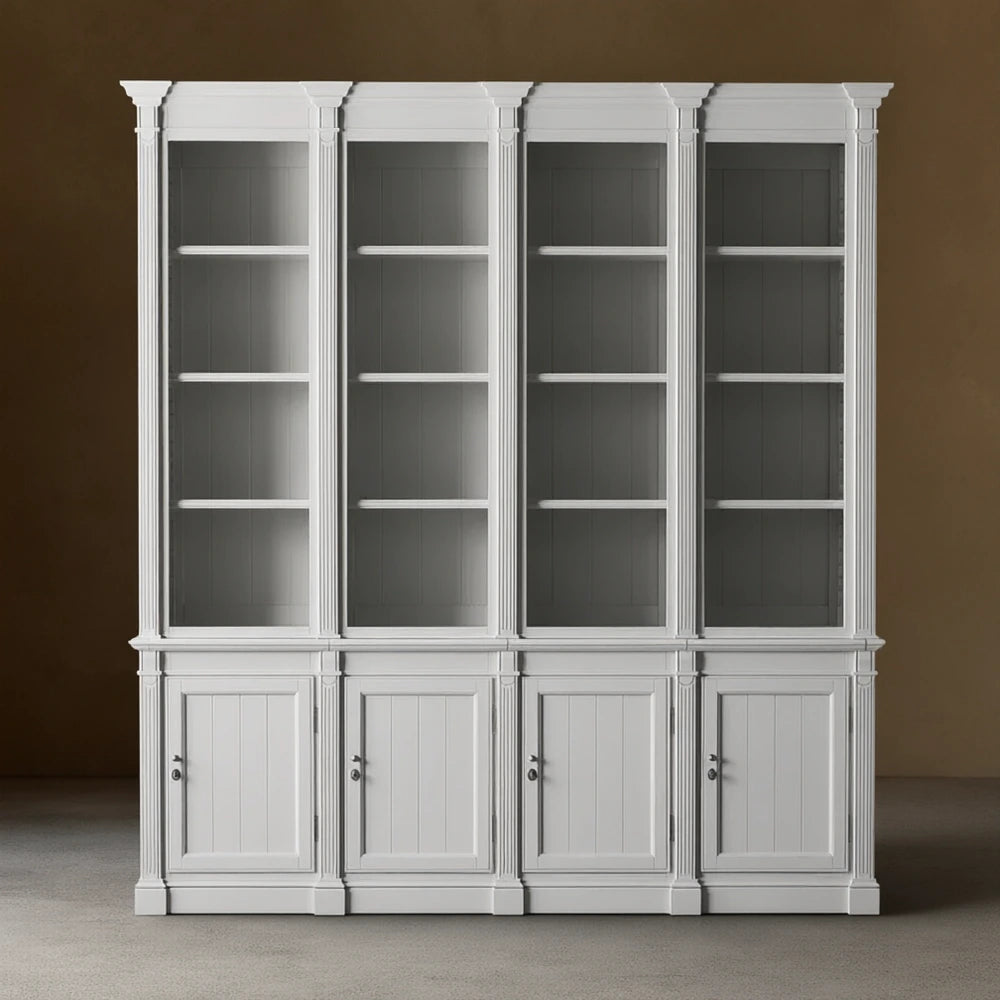 Athens Four Row Bookcase Large Wood Display Cabinet with Adjustable Shelves
