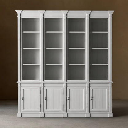 Athens Four Row Bookcase Large Wood Display Cabinet with Adjustable Shelves