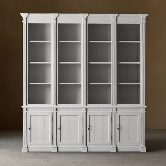 Athens Four Row Bookcase Large Wood Display Cabinet with Adjustable Shelves
