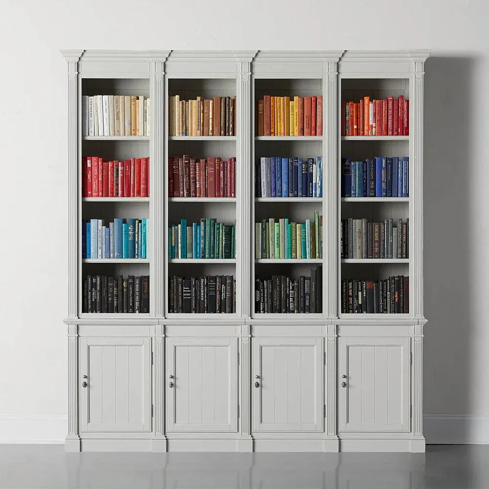 Athens Four Row Bookcase Large Wood Display Cabinet with Adjustable Shelves