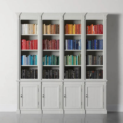 Athens Four Row Bookcase Large Wood Display Cabinet with Adjustable Shelves