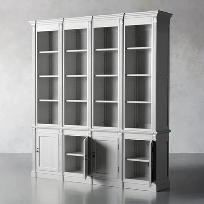 Athens Four Row Bookcase Large Wood Display Cabinet with Adjustable Shelves