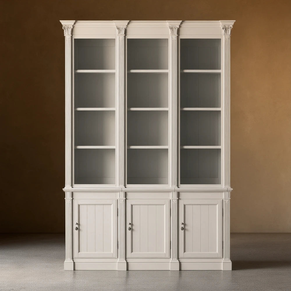 Athens Three Row Bookcase Handcrafted Wood Display Cabinet