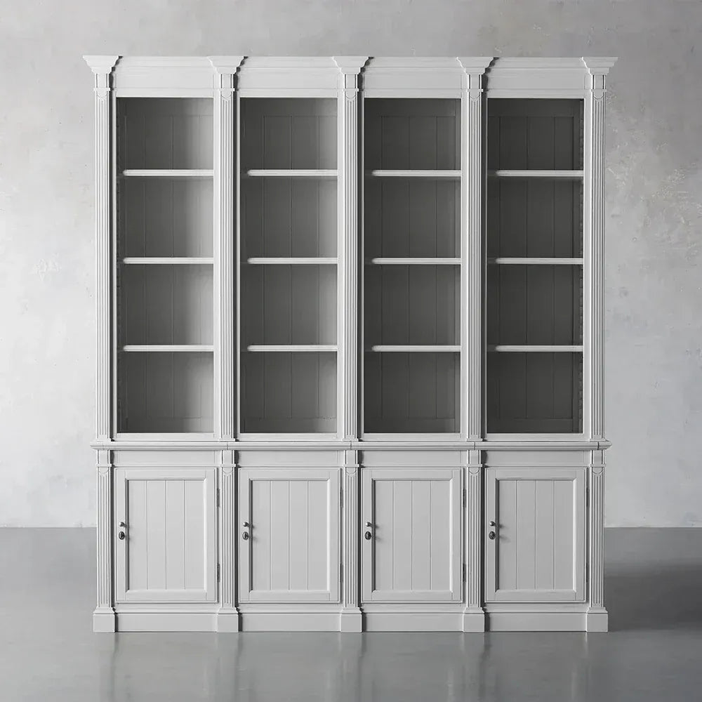 Athens Three Row Bookcase Handcrafted Wood Display Cabinet
