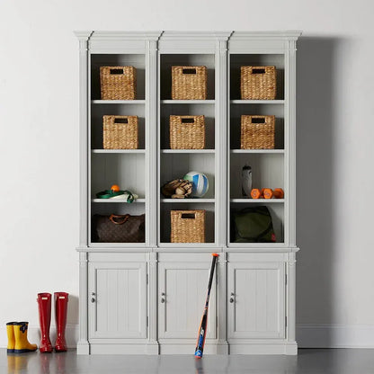 Athens Three Row Bookcase Handcrafted Wood Display Cabinet