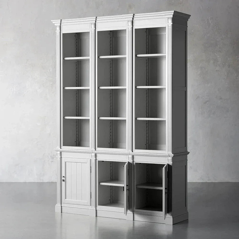 Athens Three Row Bookcase Handcrafted Wood Display Cabinet