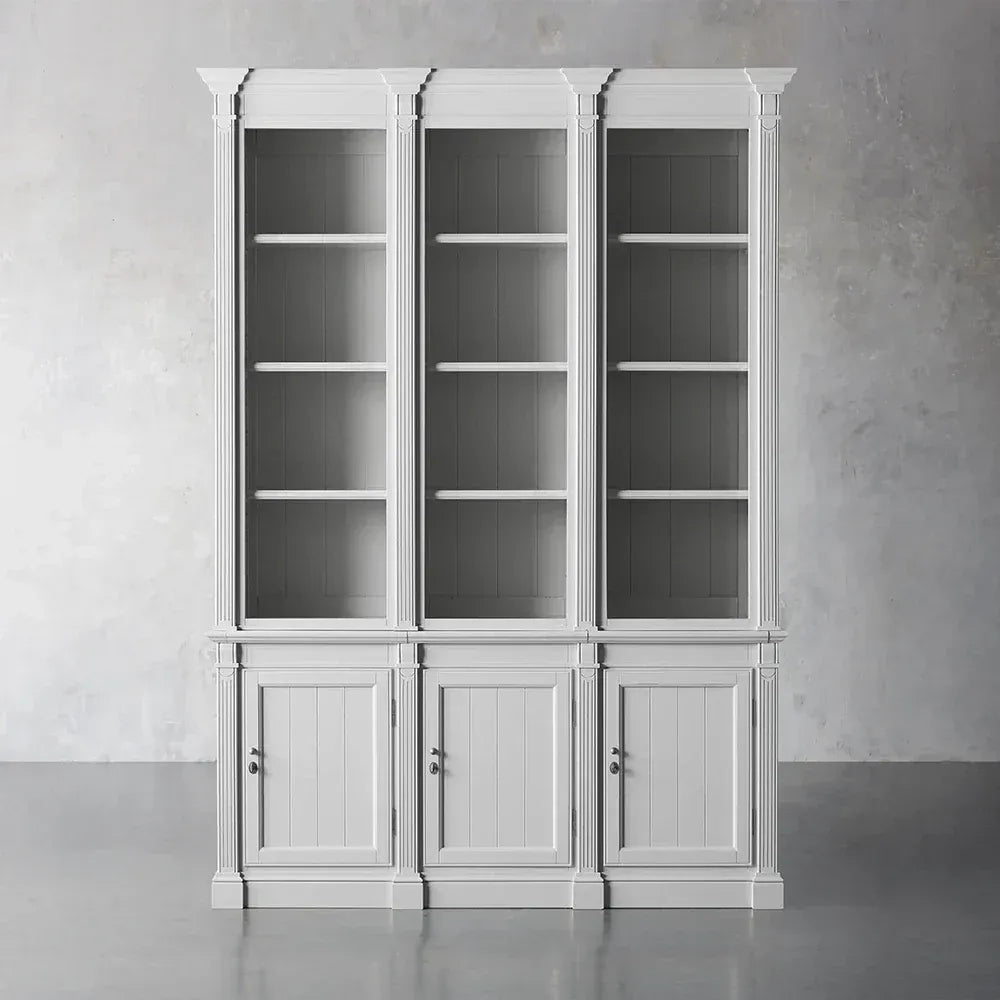 Athens Double Row Bookcase Wood Display Cabinet