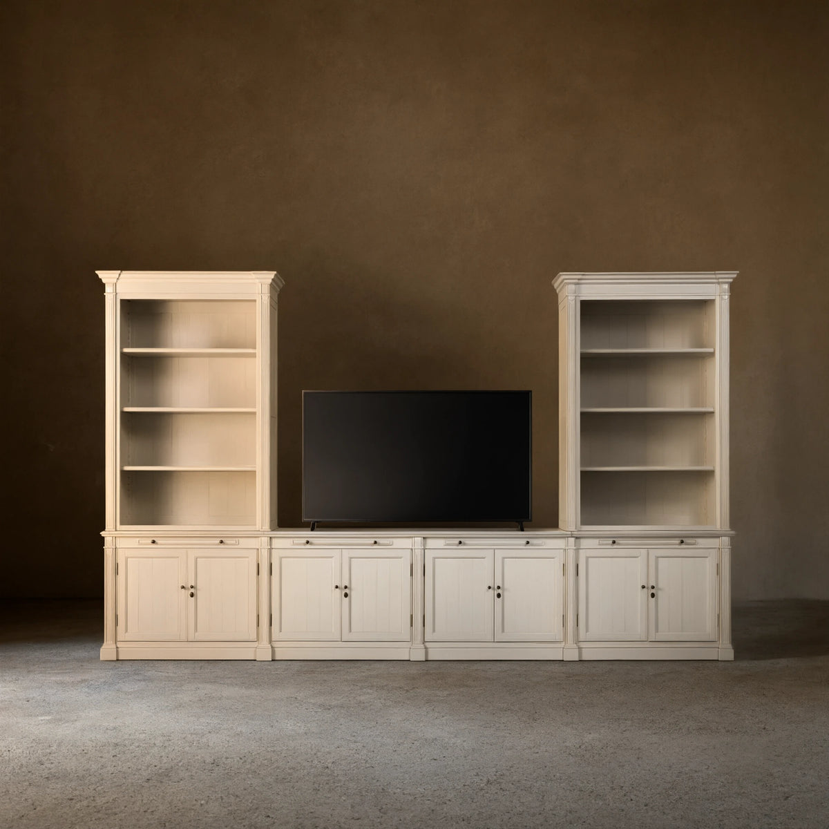 Athens Modular Media Console TV Stand with Double Bookcases