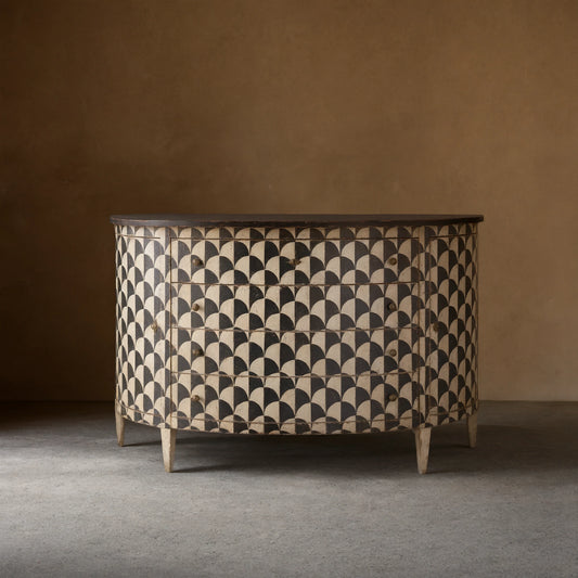 Andretta solid poplar wood drawer Cabinet With black and white geometric motif