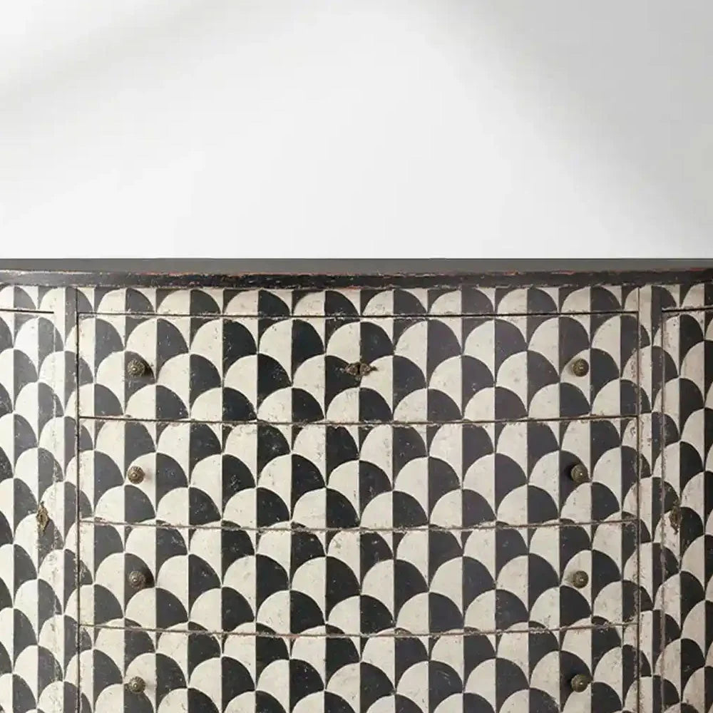 Andretta solid poplar wood drawer Cabinet With black and white geometric motif