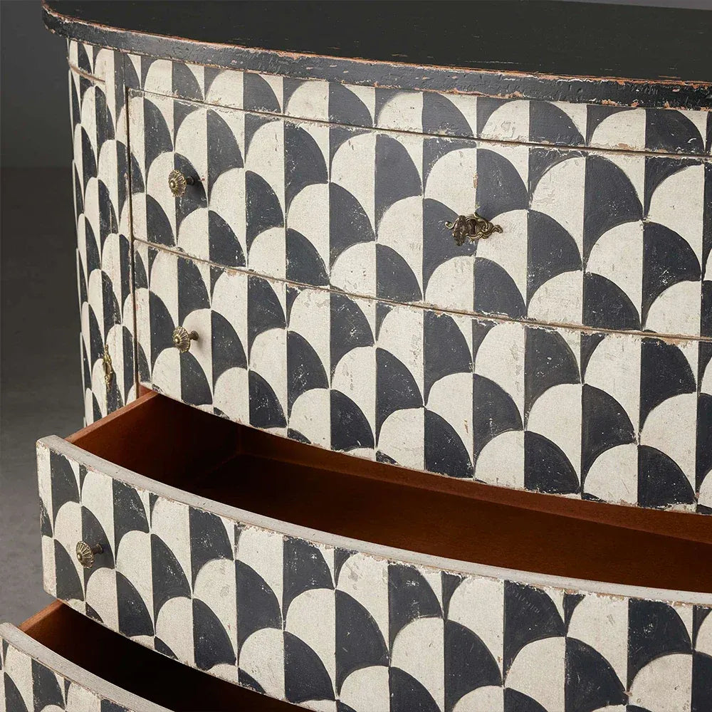 Andretta solid poplar wood drawer Cabinet With black and white geometric motif