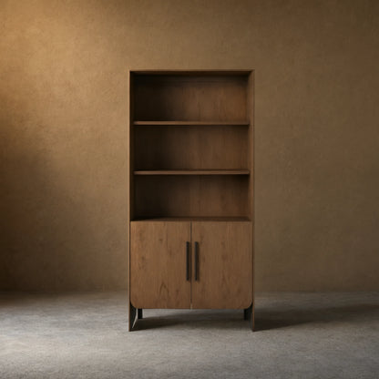 Felton Solid Oak Bookcase Cabinet With Removable Shelves