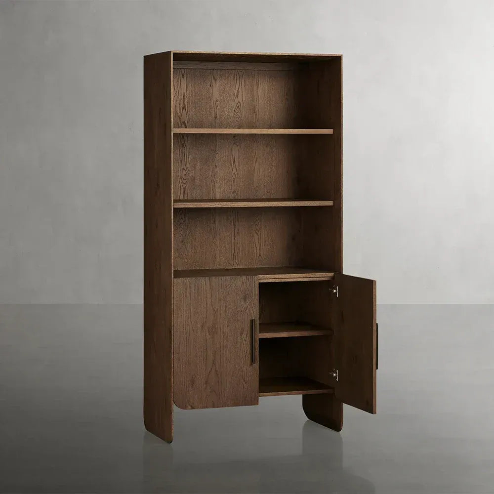 Felton Solid Oak Bookcase Cabinet With Removable Shelves