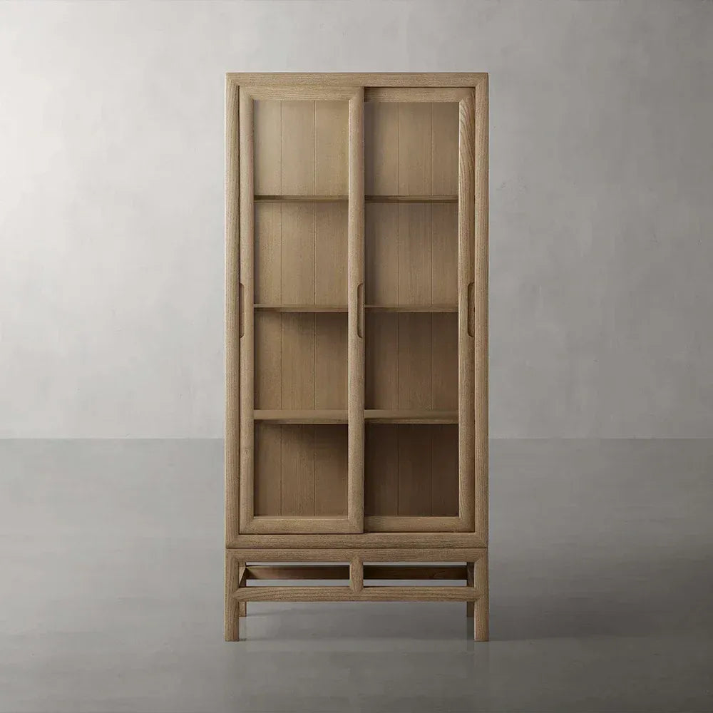 Avenue Ash Wood Display Cabinet with Sliding Glass Doors
