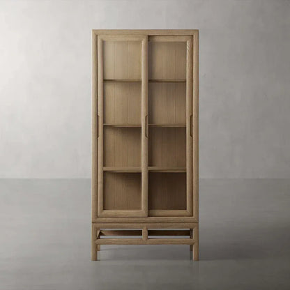 Avenue Ash Wood Display Cabinet with Sliding Glass Doors