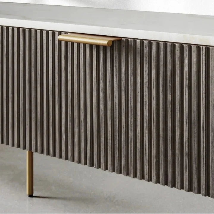 Finnley Low Media TV Stand Storage Cabinet with Stone Top
