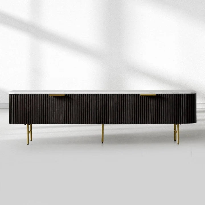 Finnley Low Media TV Stand Storage Cabinet with Stone Top