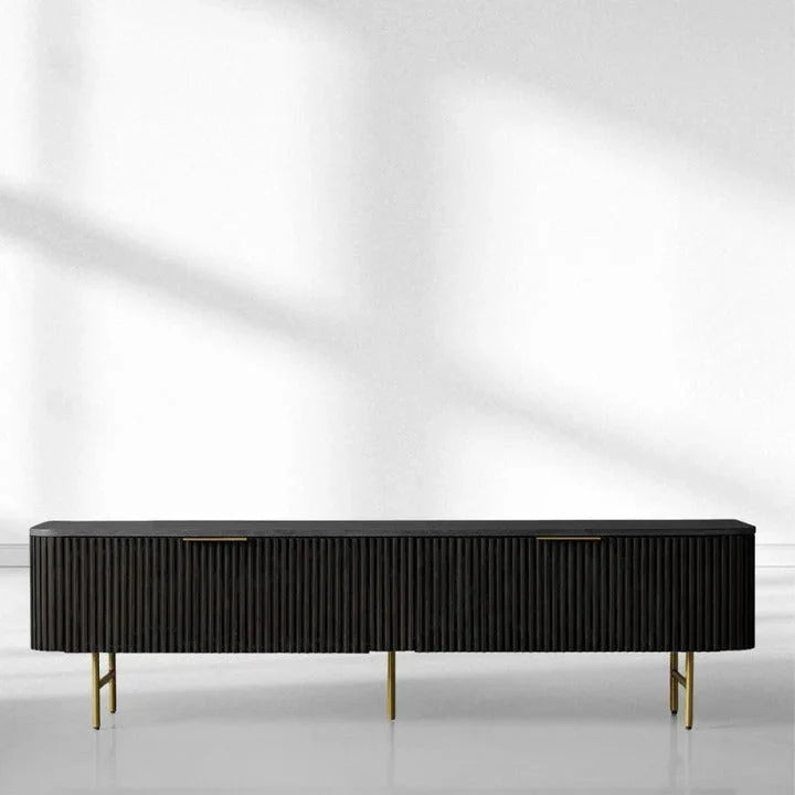 Finnley Low Media TV Stand Storage Cabinet with Stone Top