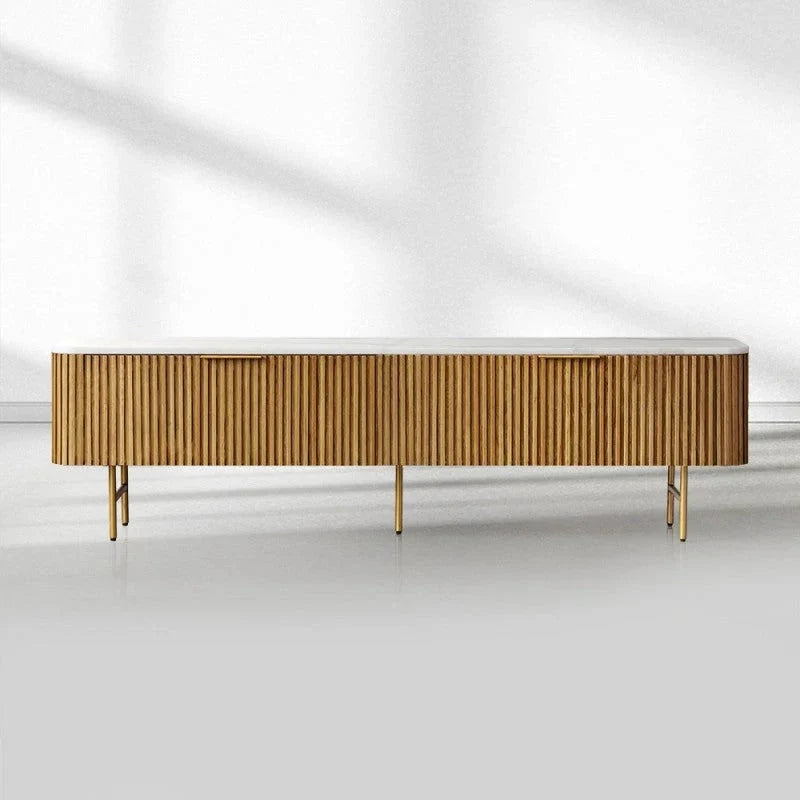 Finnley Low Media TV Stand Storage Cabinet with Stone Top