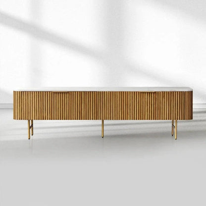 Finnley Low Media TV Stand Storage Cabinet with Stone Top