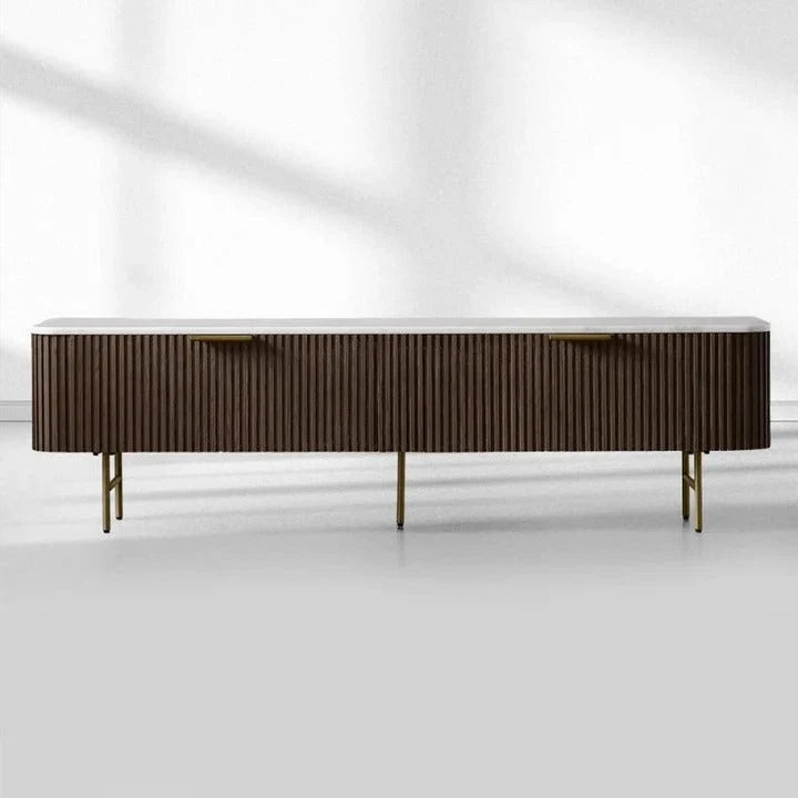 Finnley Low Media TV Stand Storage Cabinet with Stone Top