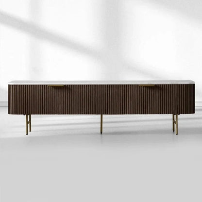 Finnley Low Media TV Stand Storage Cabinet with Stone Top