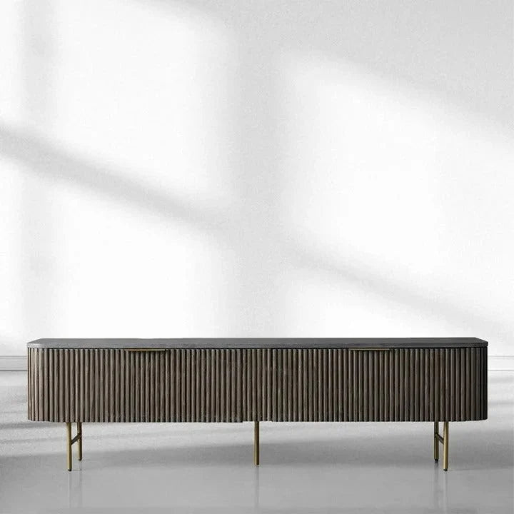 Finnley Low Media TV Stand Storage Cabinet with Stone Top