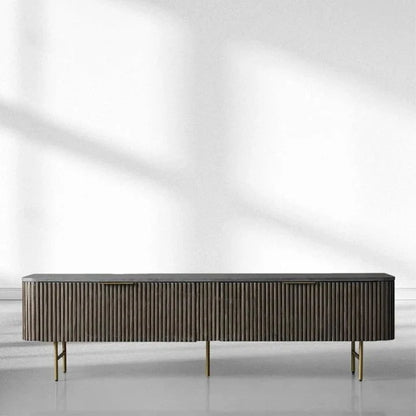 Finnley Low Media TV Stand Storage Cabinet with Stone Top