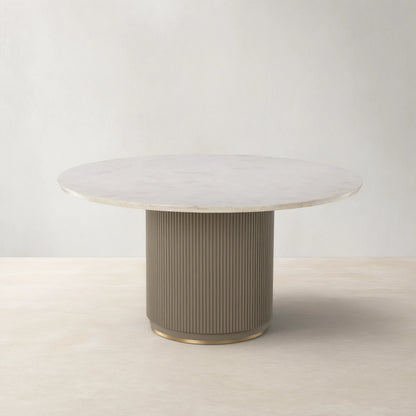 Canodi Marble Top Dining Table with Wood Fluted Base