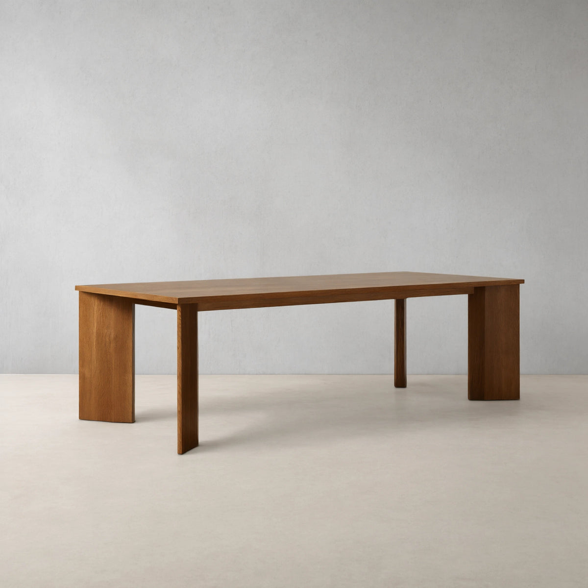 Yorn Wood Dining Table Angled Leg Design in White Oak or Walnut
