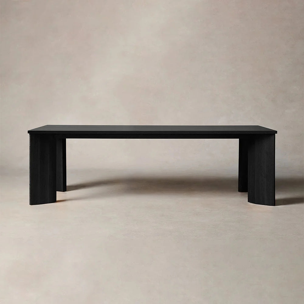 Yorn Wood Dining Table Angled Leg Design in White Oak or Walnut