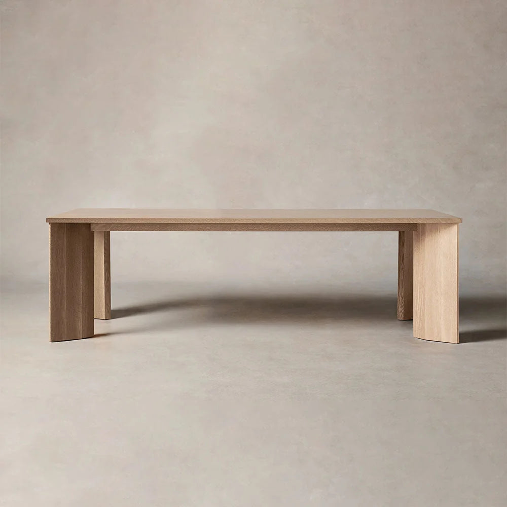 Yorn Wood Dining Table Angled Leg Design in White Oak or Walnut