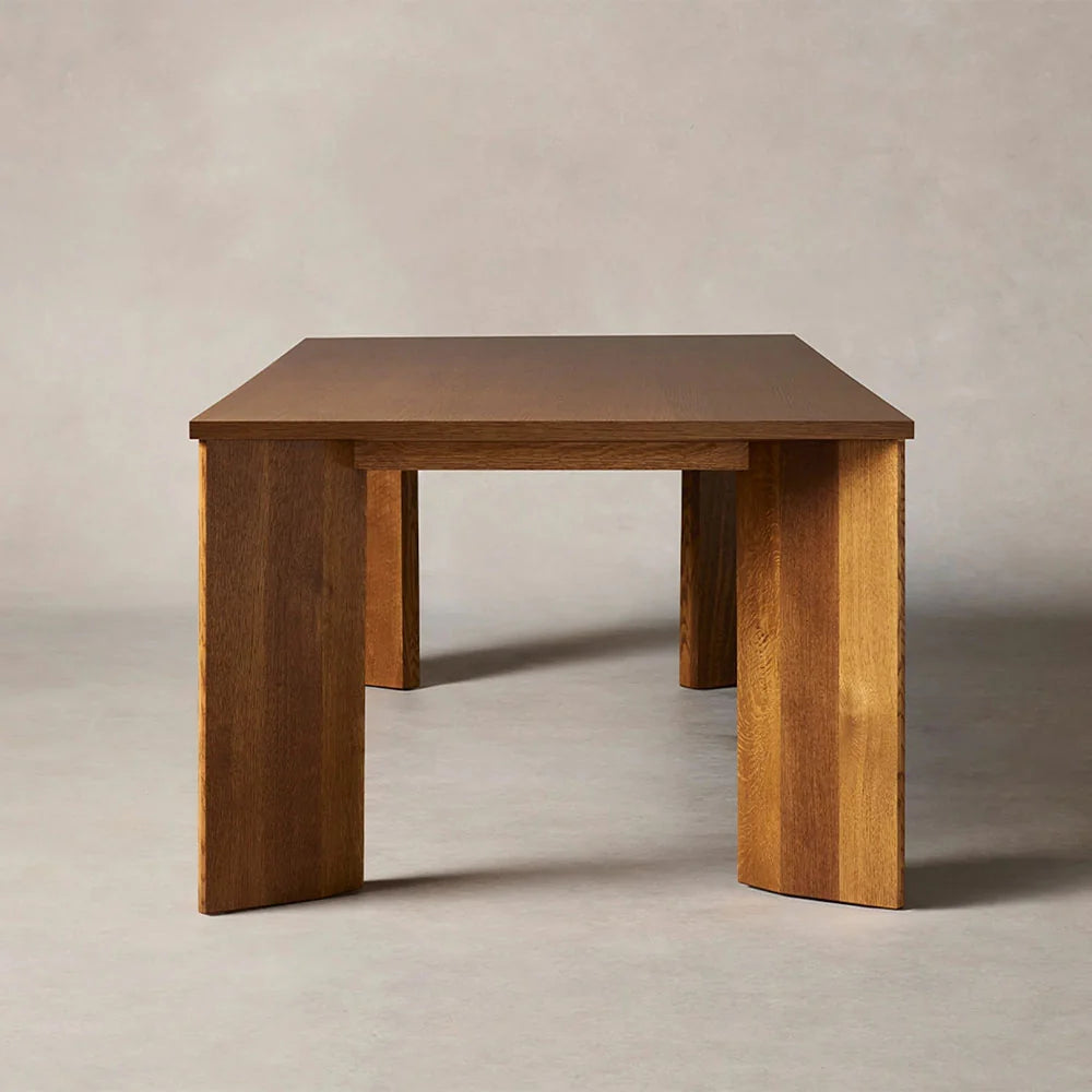 Yorn Wood Dining Table Angled Leg Design in White Oak or Walnut