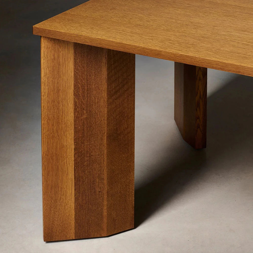 Yorn Wood Dining Table Angled Leg Design in White Oak or Walnut