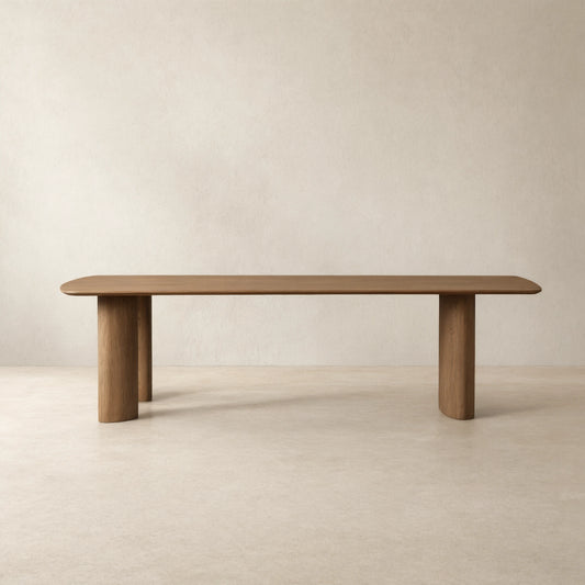 Theo Curved Dining Table Solid Oak Design with Sculptural Base