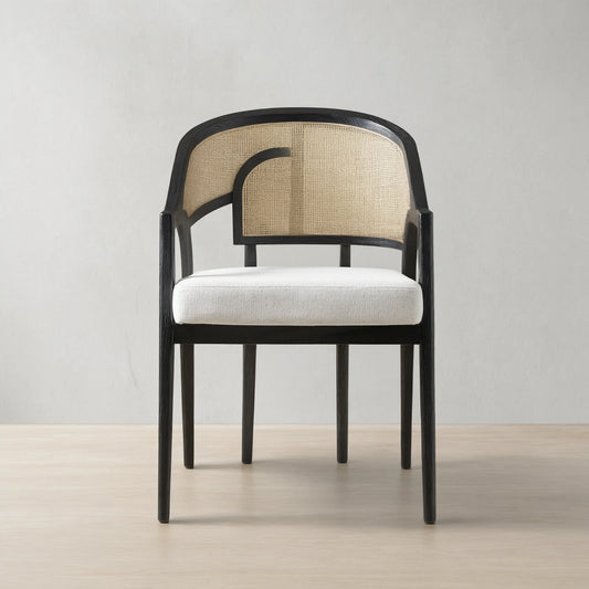 Aimee Oak Wood Dining Side Chair Rattan Cane Dining Chair Midcentury Living Room Chairs with Upholstered