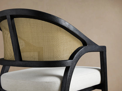 Aimee Oak Wood Dining Side Chair Rattan Cane Dining Chair Midcentury Living Room Chairs with Upholstered