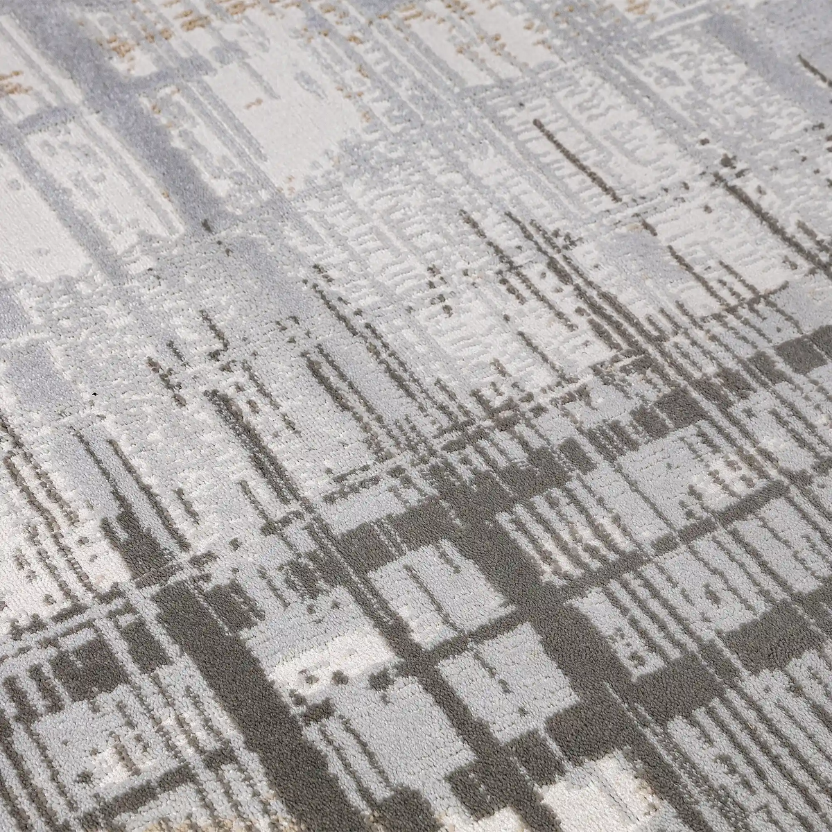 Puxina Layered Grid Abstract Neutral Area Rug with Minimalist Modern Wabi-Sabi Style Carpet Misty Grid Style