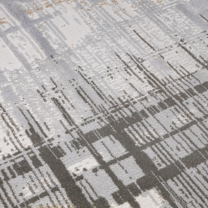 Puxina Layered Grid Abstract Neutral Area Rug with Minimalist Modern Wabi-Sabi Style Carpet Misty Grid Style