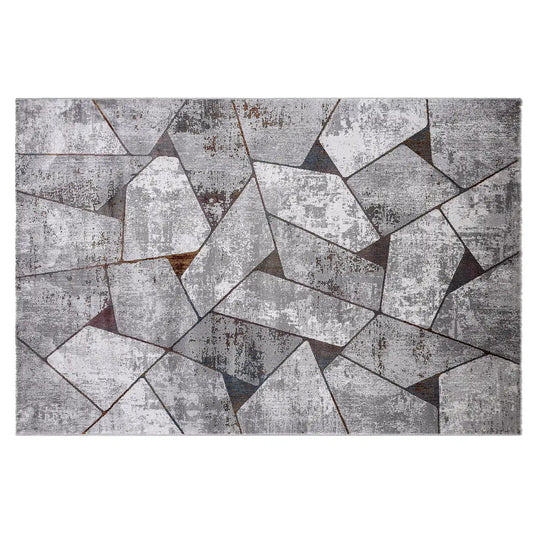 Torino Fragmented Facet Geometric Abstract Neutral Area Rug Modern Industrial Distressed Geometric Style Carpet