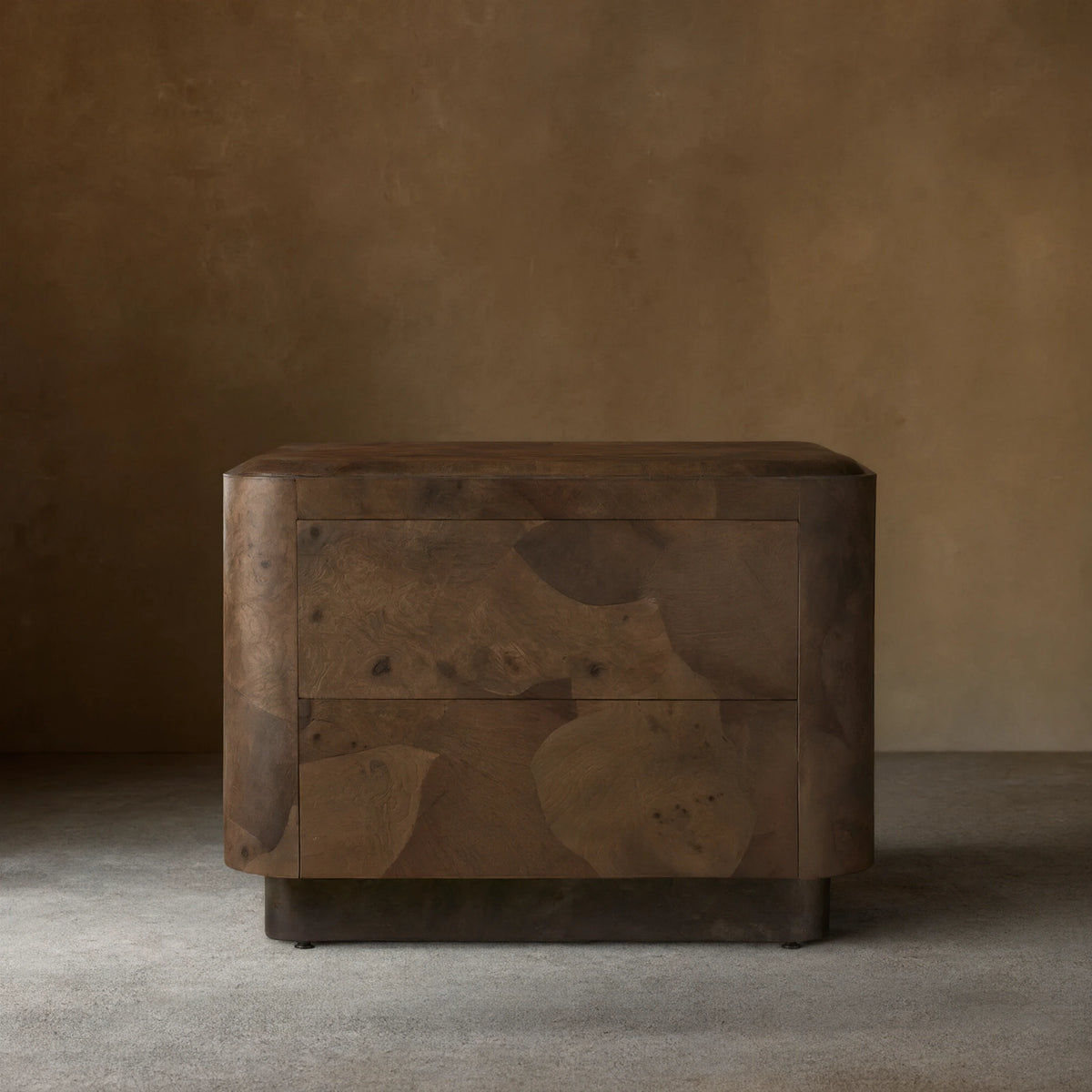 Polanco Wood Closed Nightstand Mosaic Surface Bedside Table