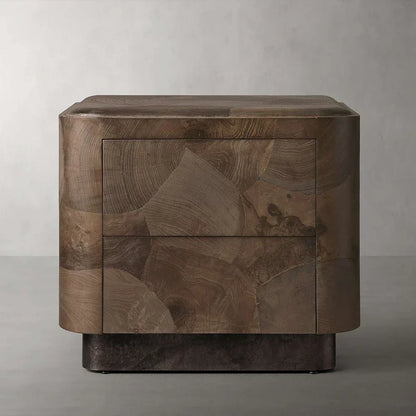 Polanco Wood Closed Nightstand Mosaic Surface Bedside Table