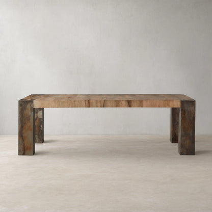 Telluride Mexican Oak Dining Table With Naturally Oxidized Steel Base