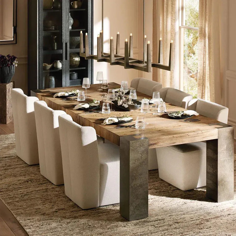 Telluride Mexican Oak Dining Table With Naturally Oxidized Steel Base